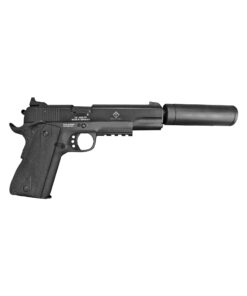American Tactical, 1911 ADOP, Semi-automatic, Metal Frame Pistol, Full Size, 22LR, 5" Threaded Barrel, Alloy, Blued Finish, Polymer Grips, 10 Rounds, Faux Suppressor