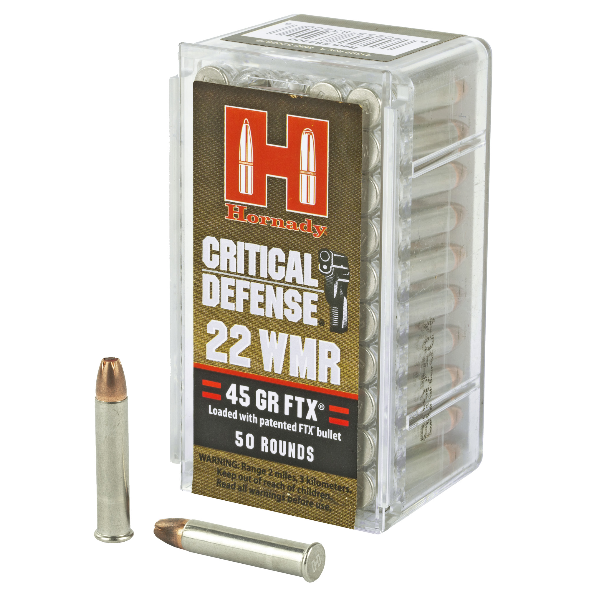 Hornady, Critical Defense, 22WMR, 45 Grain, FTX, 50 Round Box