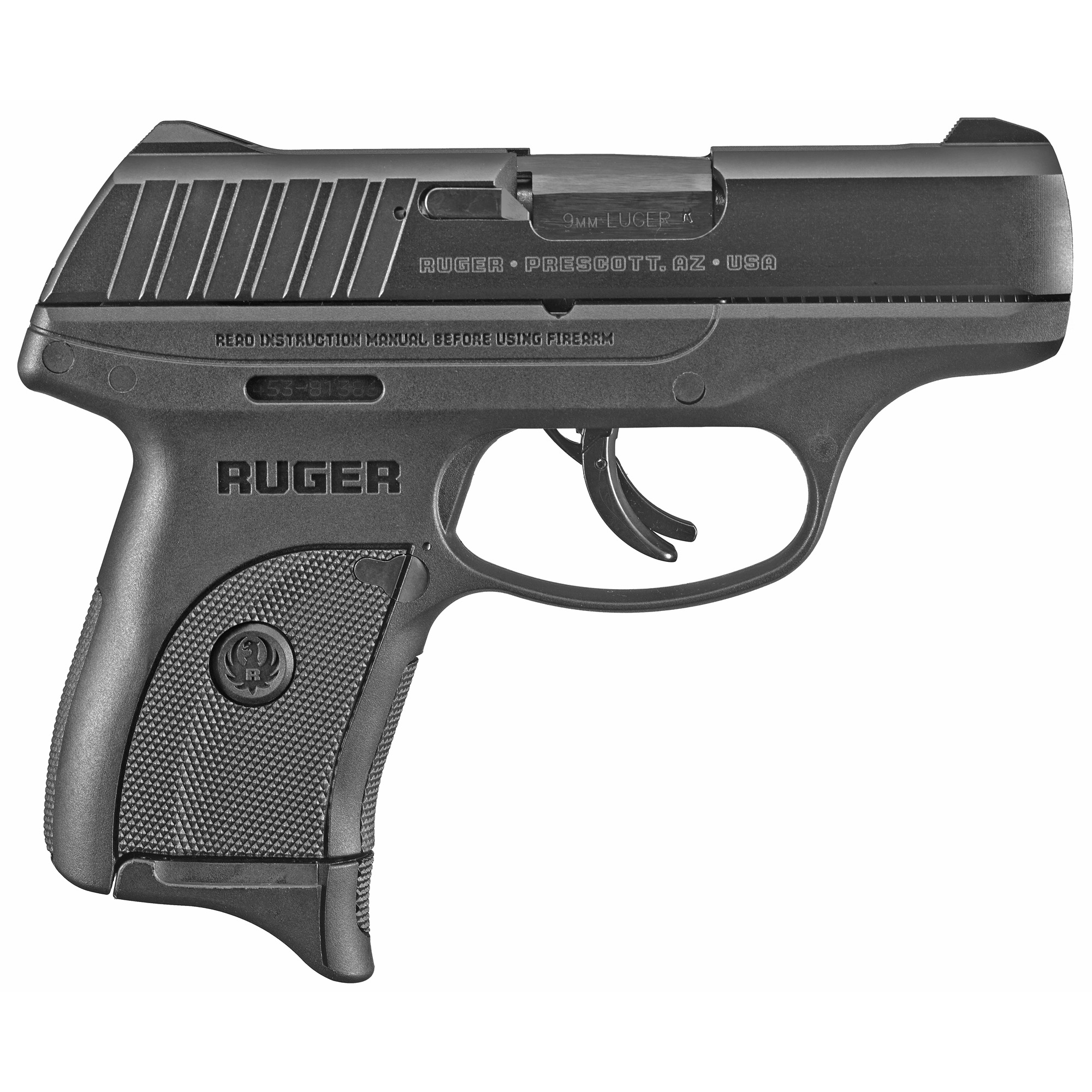 Ruger, EC9s, Semi-automatic, Striker Fired, Compact, 9MM, 3.1" Barrel, Nylon Frame, Black Oxide Finish, 7Rd, 1 Magazine, Thumb Safety, Fixed Sights Integrated into the Slide