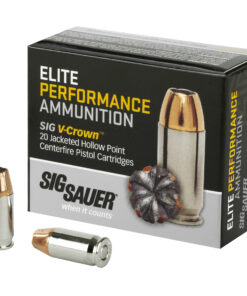 Sig Sauer, Elite Performance V-Crown Ammunition, 380ACP, 90 Grain, Jacketed Hollow Point, 20 Round Box