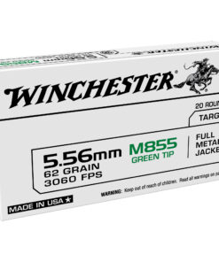 Winchester Ammunition, M855, 556NATO, 62Gr, Full Metal Jacket, Green Tip, 20 Round Box